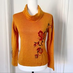 Lihua Cowl Neck Wool Sweater with Floral Embroidery